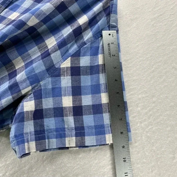 English Laundry Shirt Mens XXL Gingham Button Up Short Sleeve Linen Cotton Blue - Picture 9 of 11